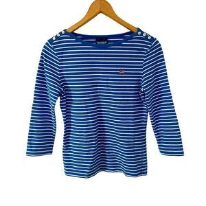 Polo Ralph Lauren Blue White Stripe Boatneck 3/4 Sleeves T-shirt